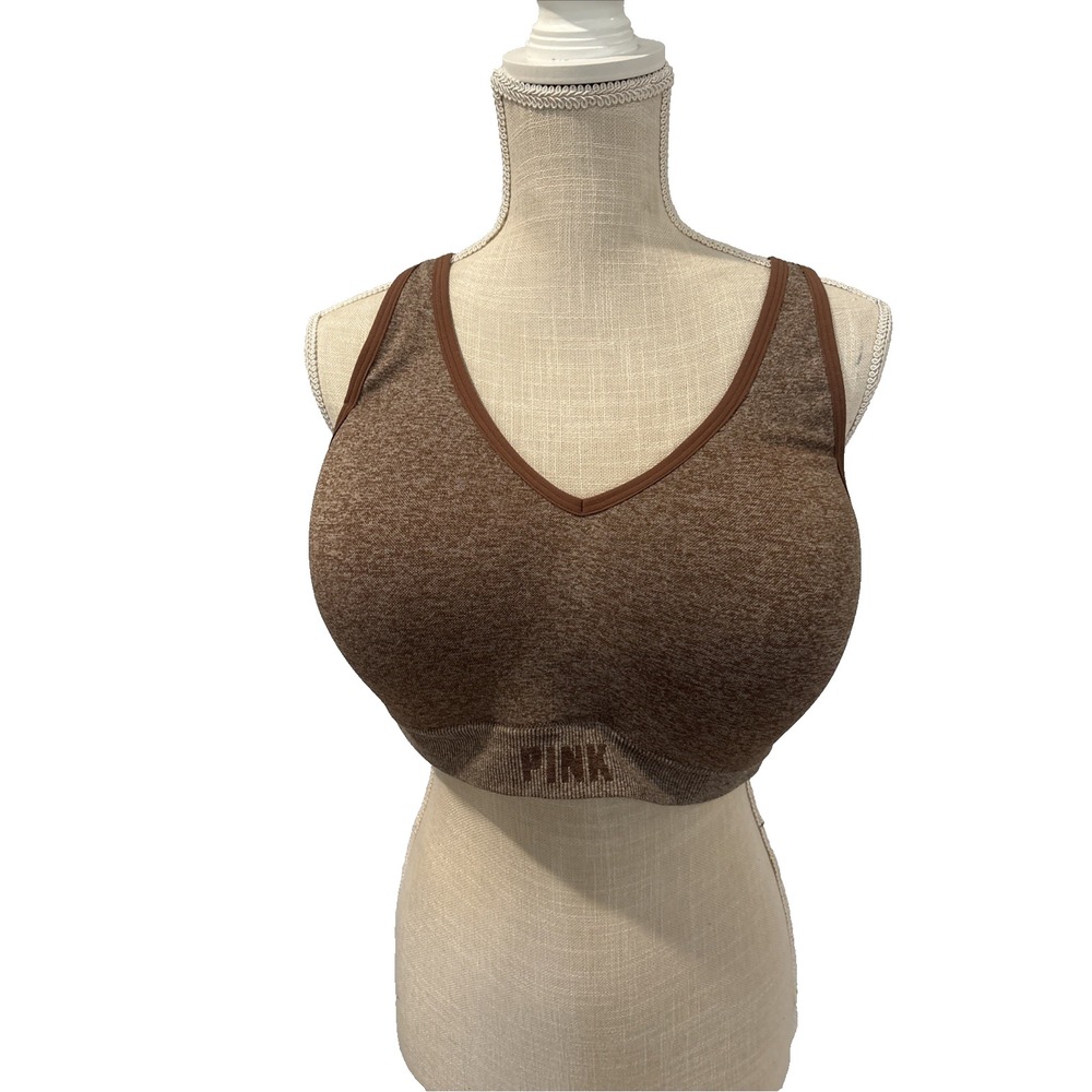 NWT Victoria's Secret PINK Active Sports Bra Size XXL Strappy Plunge Brown 2XL